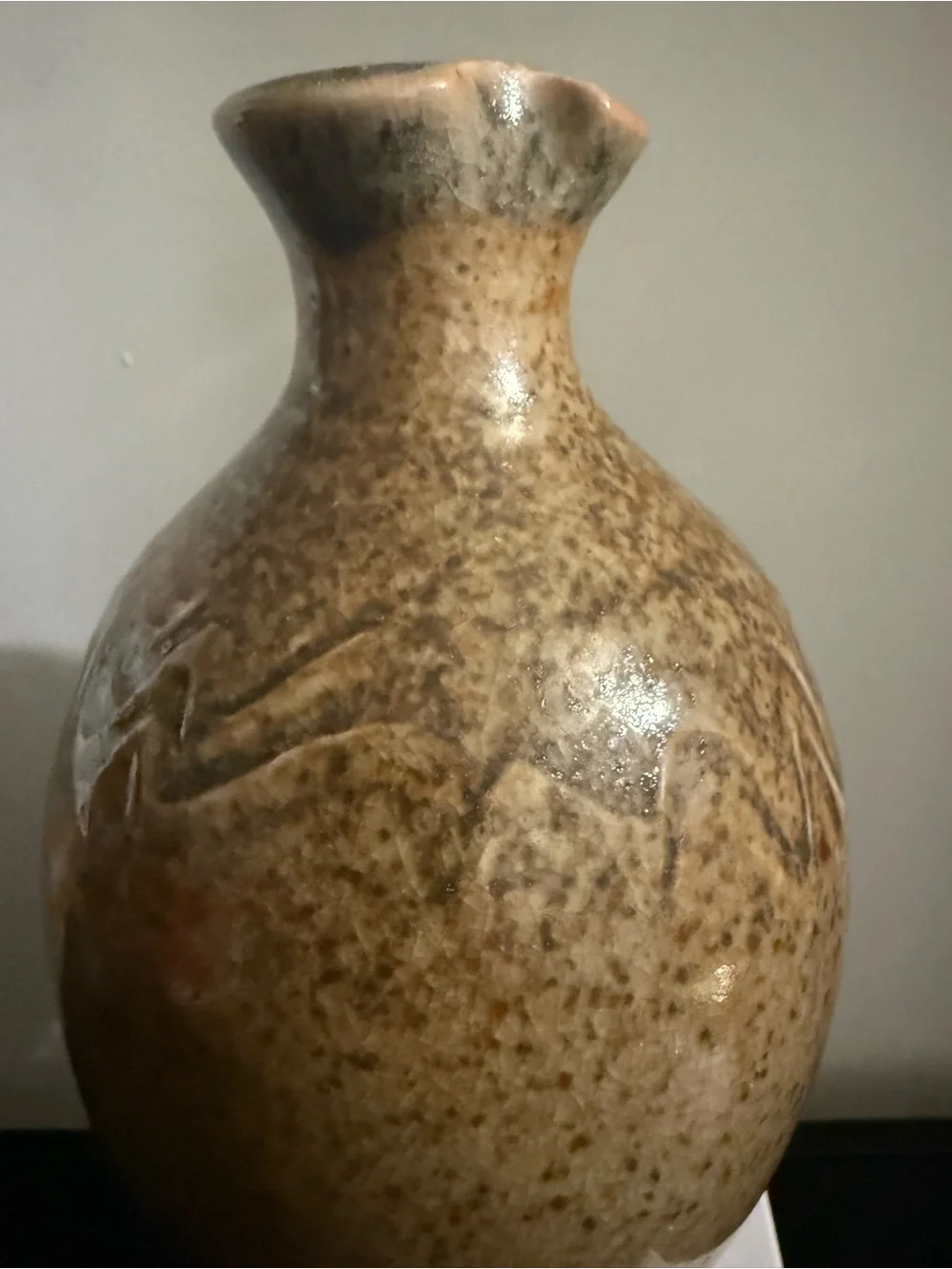 vintage Japanese Hagi-ware pottery sake flask or tokkuri vase. Pre Own